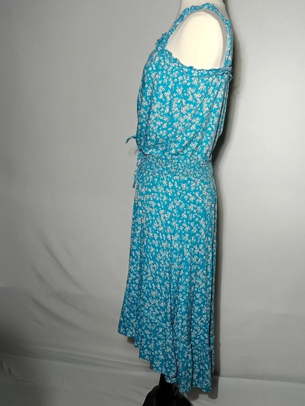 SO Authentic American Heritage Turquoise Floral Tie Front Ruffle Sundress Size L